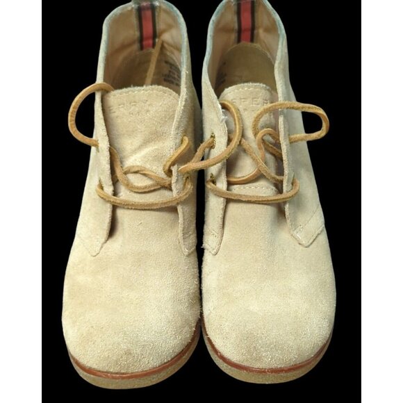 Sperry Womens Tan sz 7M Harlow Wedge Ankle Boot Winter Top Sider Suede Lace Up - Picture 11 of 12